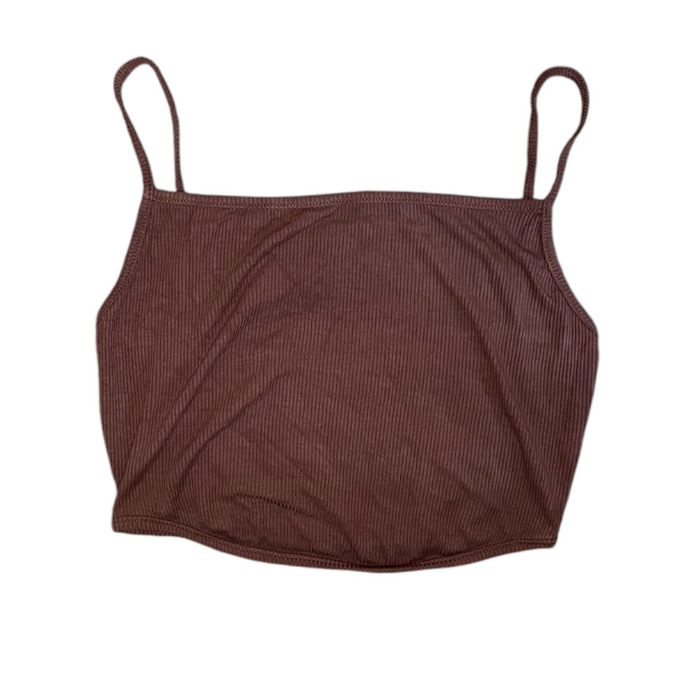 naked wardrobe Brown Ribbed Cropped Cami Tank Top